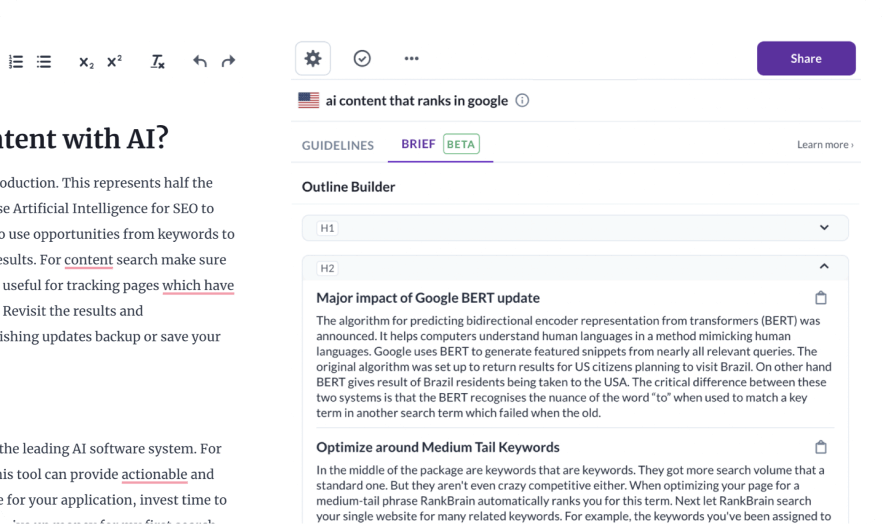 Select Brief screen from Surfer app.