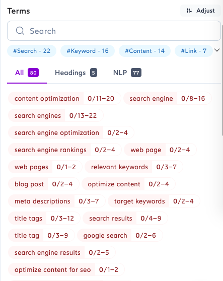 Terms to use in content editor