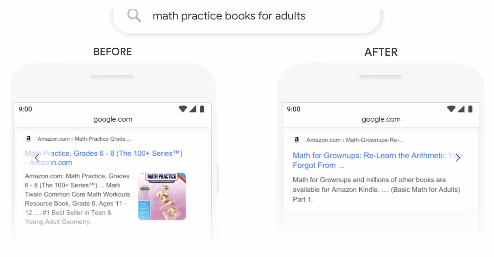 google search result after the bert update - math practice books example