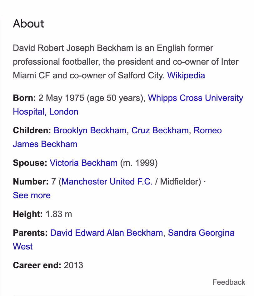 David Beckham knowledge graph example