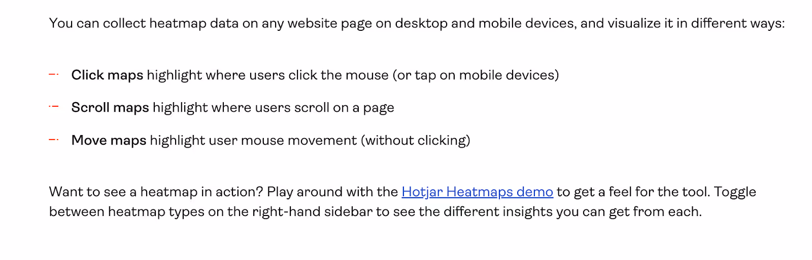 HotJar heatmap demo in content example