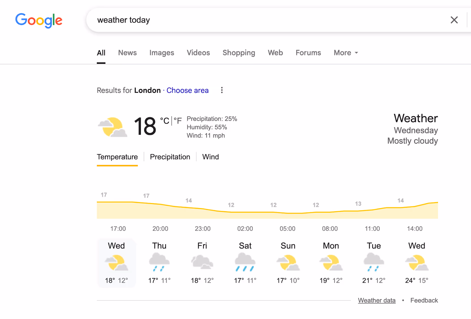 weather today zero click search example