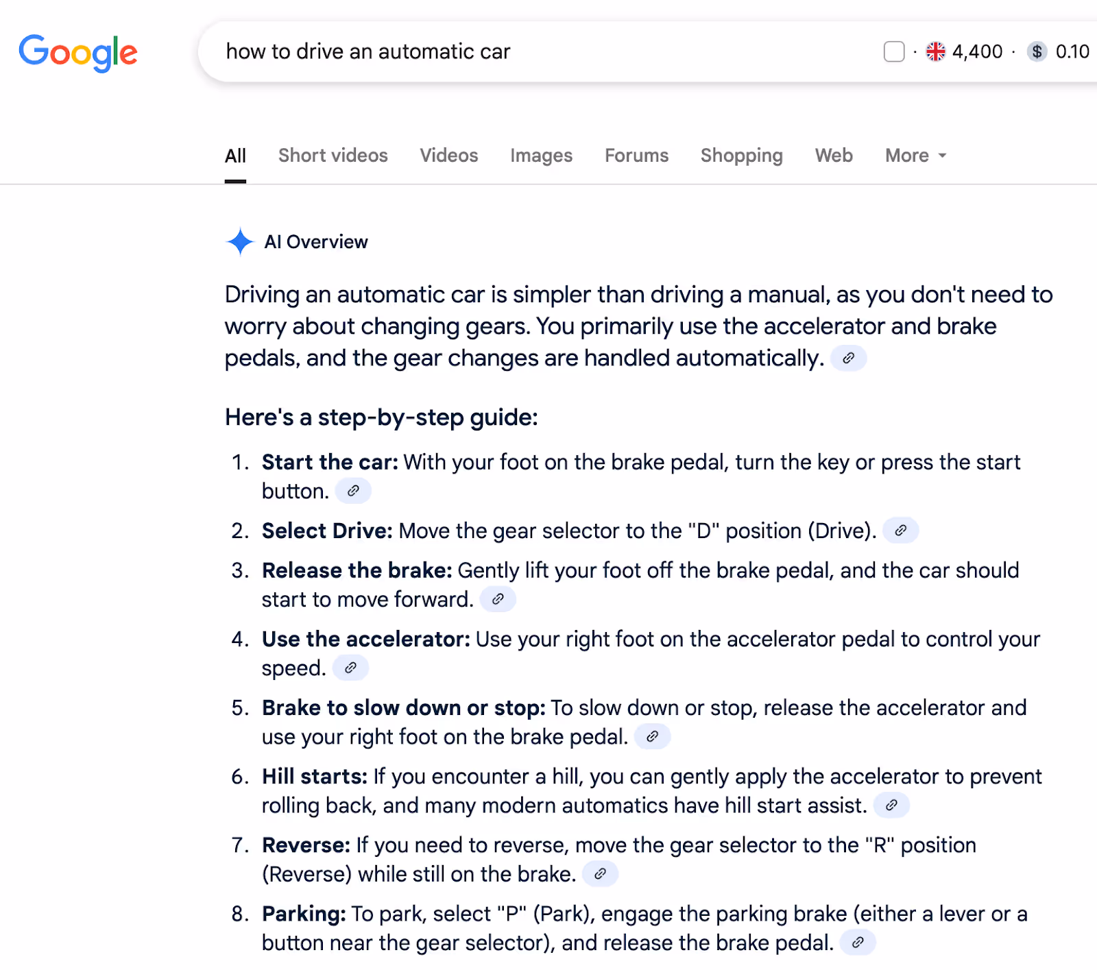 How to drive an automatic car AI overview example
