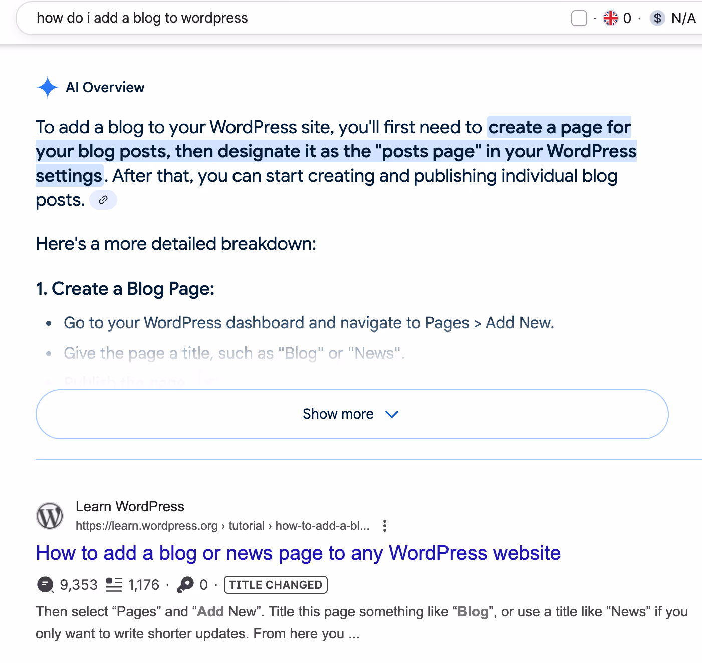 How do I add a blog to wordpress traditional search algorithm example 