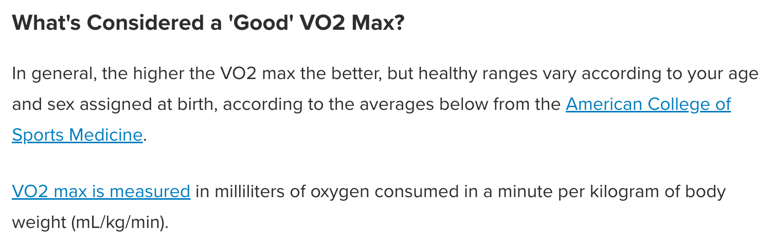 What's considered a good VO2 Max example