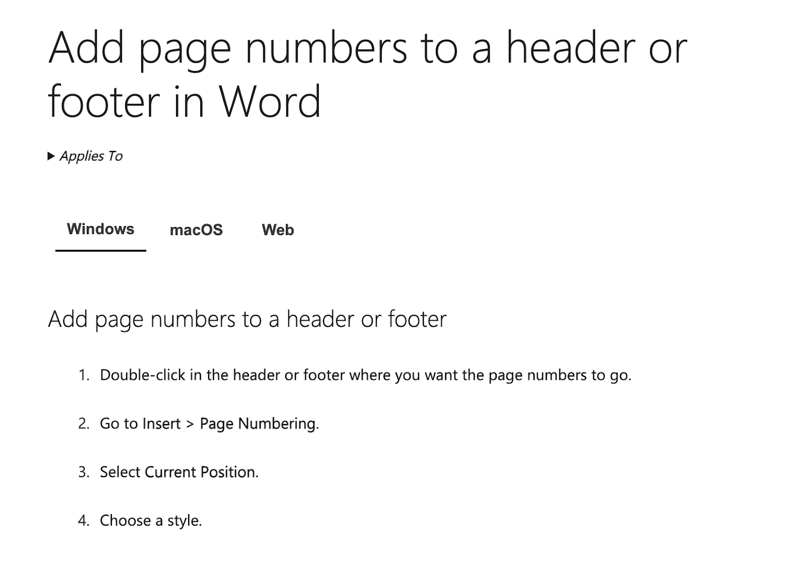 How to add pages numbers to a header or footer in Word