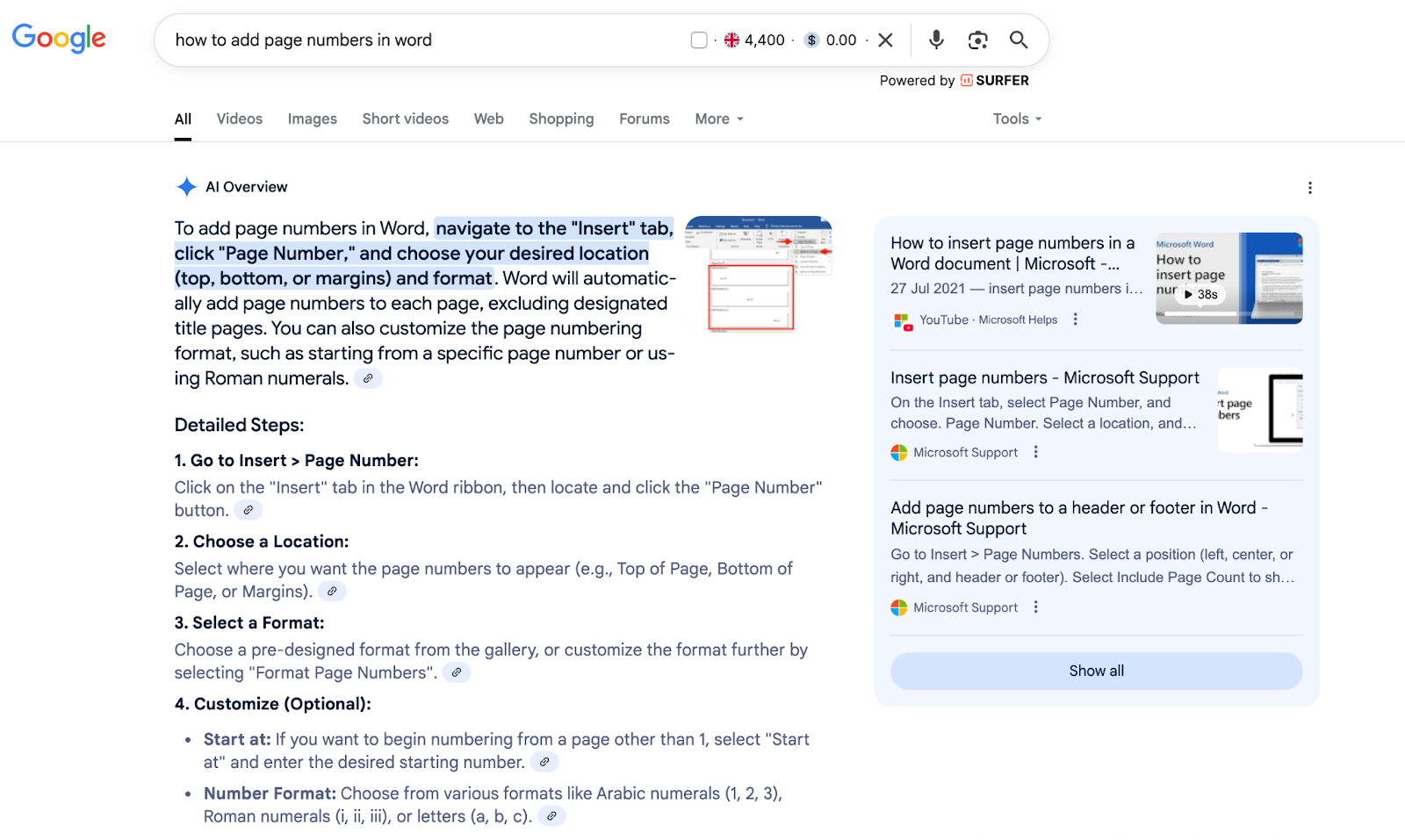 How to add page numbers in Word SERP
