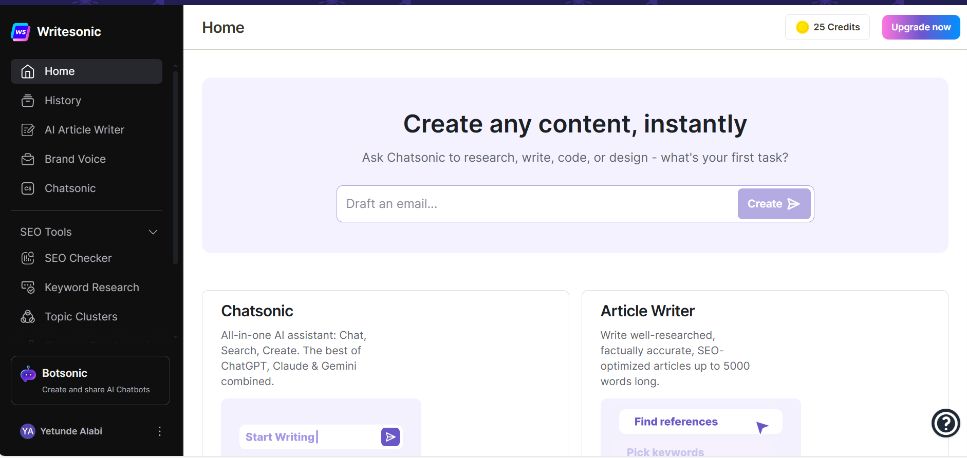 Writesonic dashboard