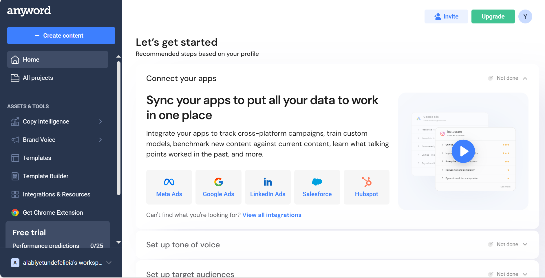 Anyword's dashboard