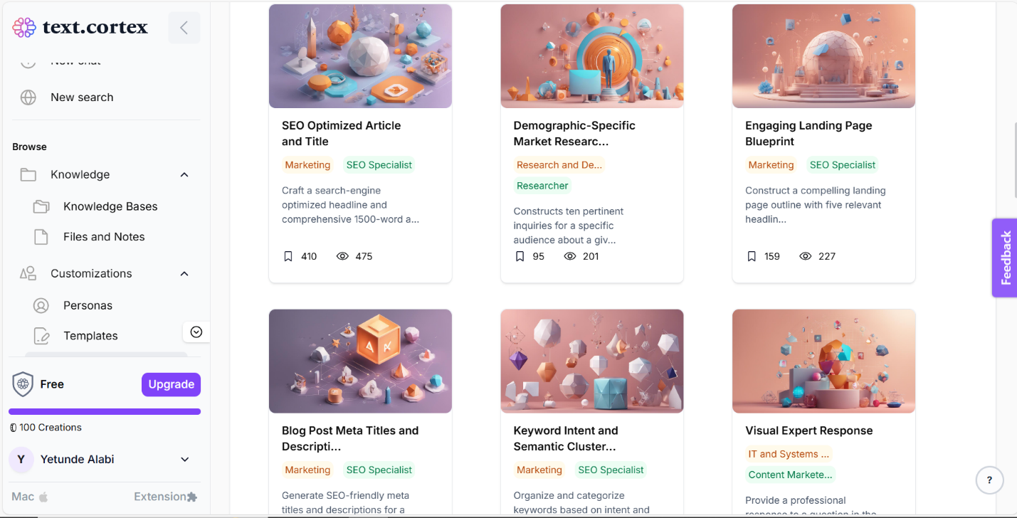 TextCortex's templates