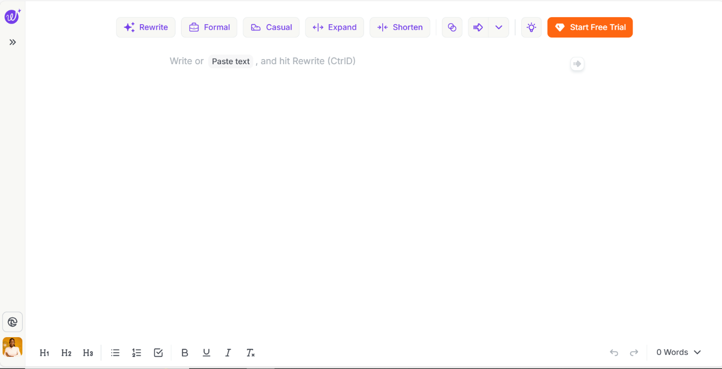 Wordtune's dashboard