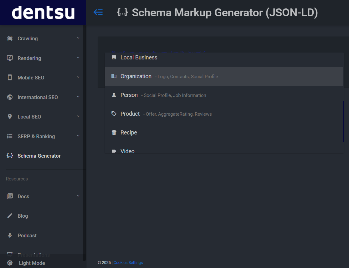 A screenshot showing Merkle’s free Schema Generator.