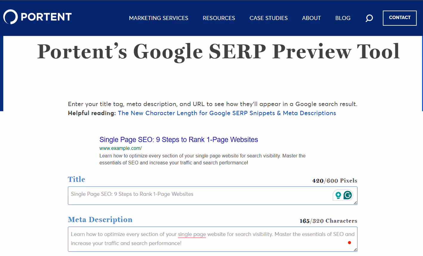 A screenshot from Portent’s SERP Preview Tool.