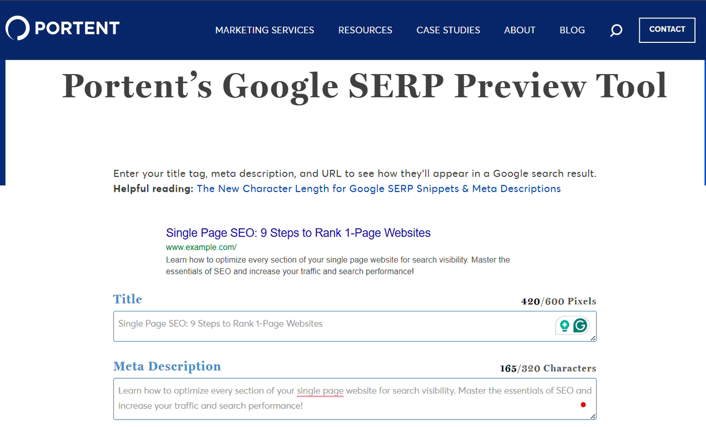 A screenshot from Portent’s SERP Preview Tool.
