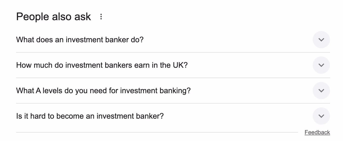 Investment banking people also ask example