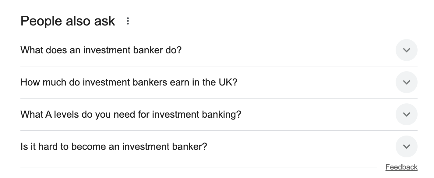 Investment banking people also ask example