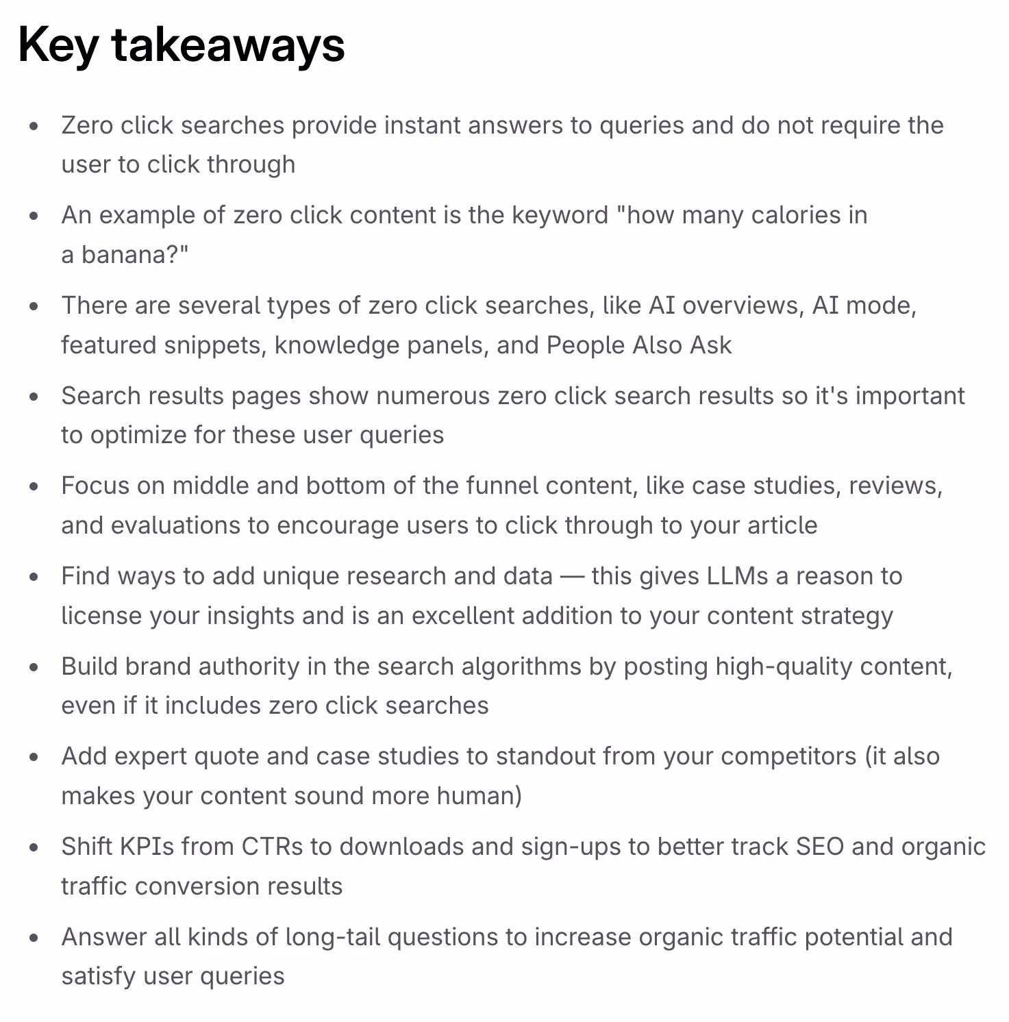 Key Takeaways Surfer zero click search example