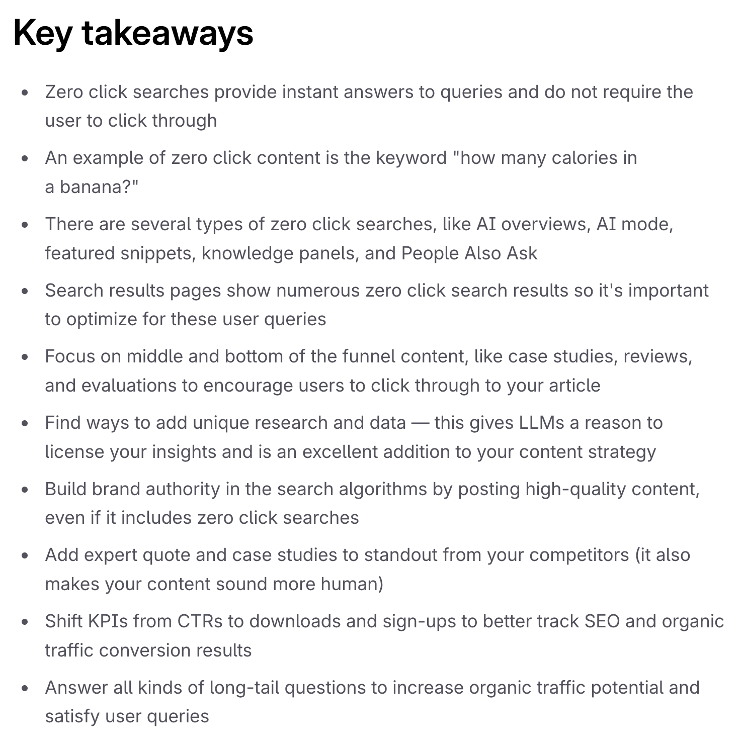 Key Takeaways Surfer zero click search example