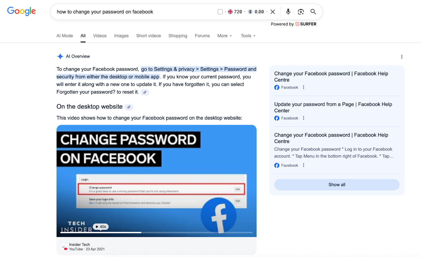 How to change your Facebook password SERP