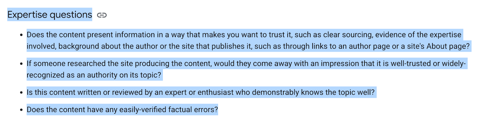 Google's expertise questions