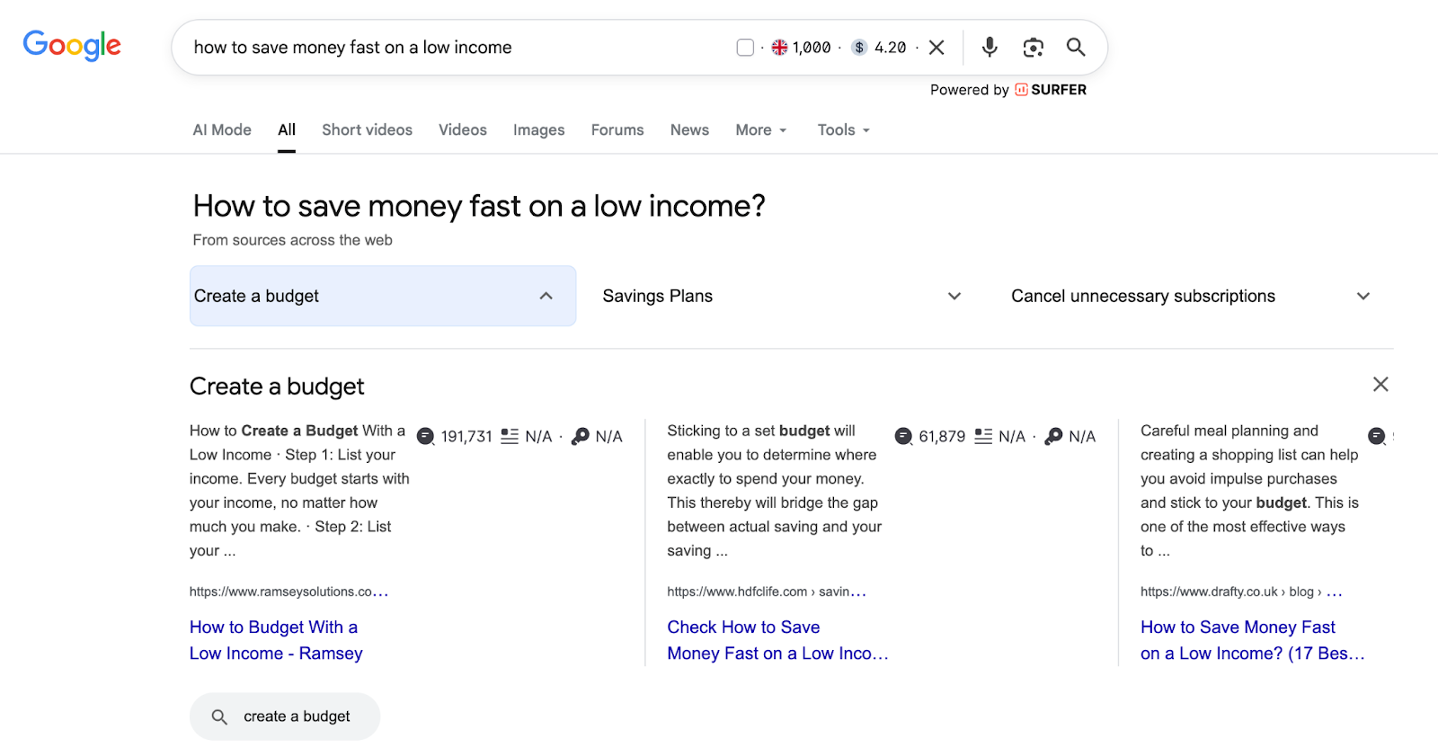 How to save money fast on a low income SERP example 2
