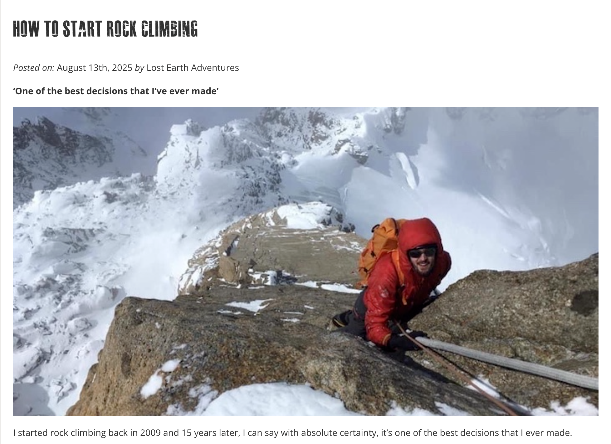 Rock climbing article example