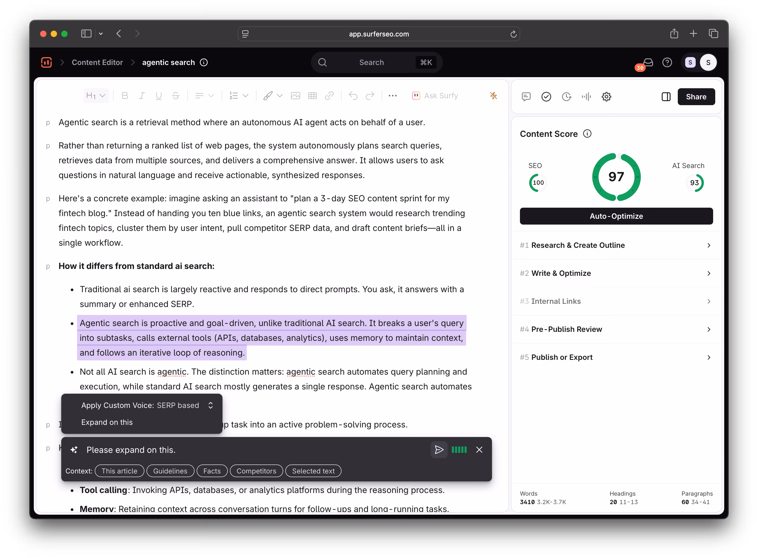 Asking Surfy in Surfer's content editor.